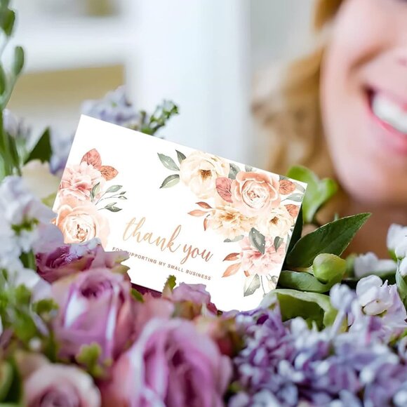 Thank You Cards For Small Business 50 Flowers - Picture 1 of 2